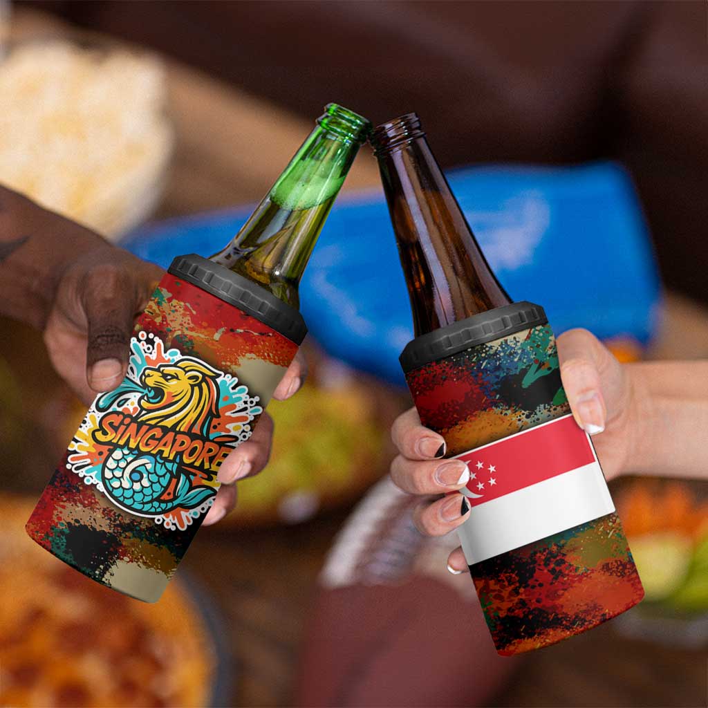 Singapore Merlion 4 in 1 Can Cooler Tumbler with Graffiti Art Style and National Flag