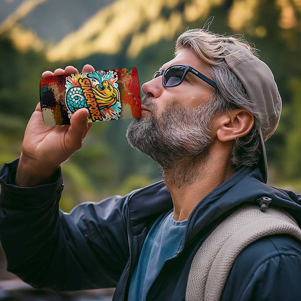 Singapore Merlion 4 in 1 Can Cooler Tumbler with Graffiti Art Style and National Flag