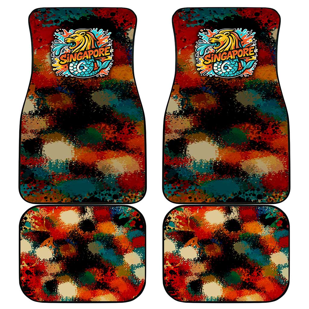 Singapore Merlion Car Mats with Graffiti Art Style and National Flag