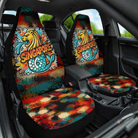 Singapore Merlion Car Seat Cover with Graffiti Art Style and National Flag