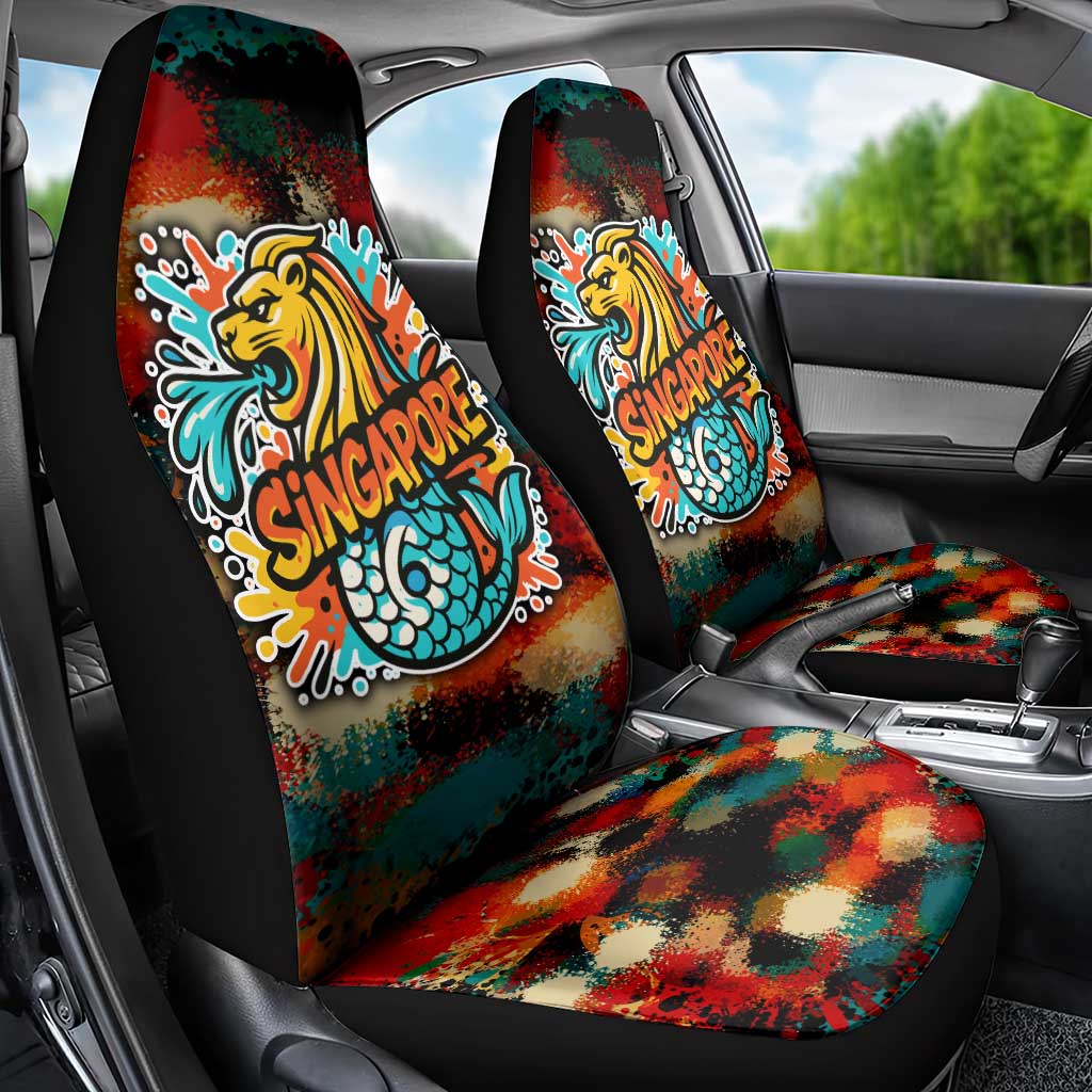 Singapore Merlion Car Seat Cover with Graffiti Art Style and National Flag