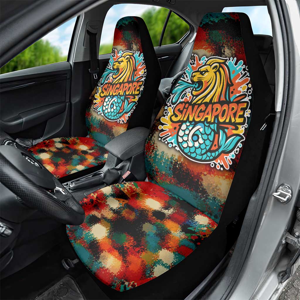 Singapore Merlion Car Seat Cover with Graffiti Art Style and National Flag