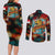 Singapore Merlion Couples Matching Long Sleeve Bodycon Dress and Long Sleeve Button Shirt with Graffiti Art Style and National Flag