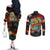 Singapore Merlion Couples Matching Off The Shoulder Long Sleeve Dress and Long Sleeve Button Shirt with Graffiti Art Style and National Flag