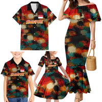 Singapore Merlion Family Matching Mermaid Dress and Hawaiian Shirt with Graffiti Art Style and National Flag