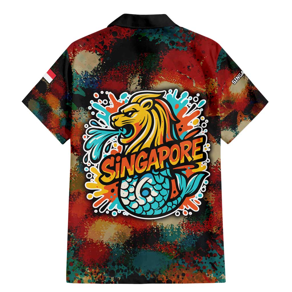 Singapore Merlion Family Matching Mermaid Dress and Hawaiian Shirt with Graffiti Art Style and National Flag