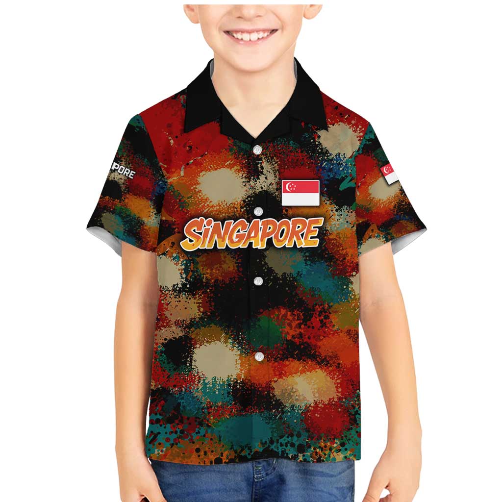 Singapore Merlion Family Matching Mermaid Dress and Hawaiian Shirt with Graffiti Art Style and National Flag