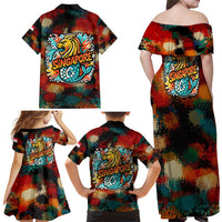 Singapore Merlion Family Matching Off Shoulder Maxi Dress and Hawaiian Shirt with Graffiti Art Style and National Flag