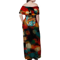 Singapore Merlion Family Matching Off Shoulder Maxi Dress and Hawaiian Shirt with Graffiti Art Style and National Flag