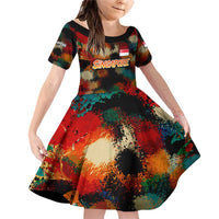 Singapore Merlion Family Matching Off Shoulder Short Dress and Hawaiian Shirt with Graffiti Art Style and National Flag