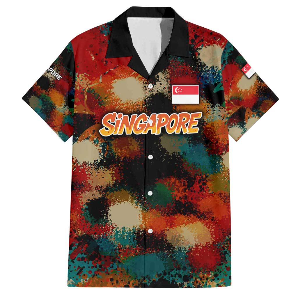 Singapore Merlion Family Matching Puletasi and Hawaiian Shirt with Graffiti Art Style and National Flag