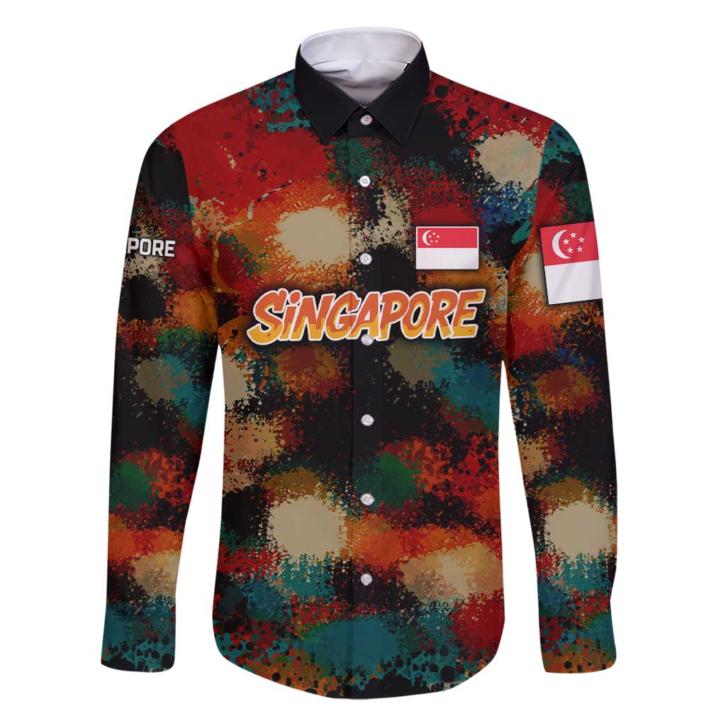 Singapore Merlion Family Matching Short Sleeve Bodycon Dress and Hawaiian Shirt with Graffiti Art Style and National Flag