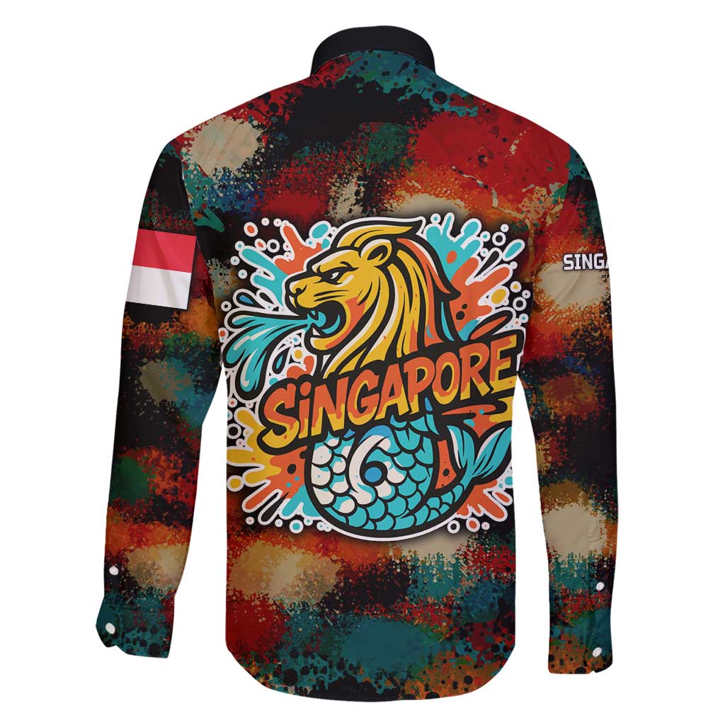 Singapore Merlion Family Matching Short Sleeve Bodycon Dress and Hawaiian Shirt with Graffiti Art Style and National Flag