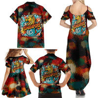 Singapore Merlion Family Matching Summer Maxi Dress and Hawaiian Shirt with Graffiti Art Style and National Flag