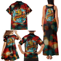 Singapore Merlion Family Matching Tank Maxi Dress and Hawaiian Shirt with Graffiti Art Style and National Flag