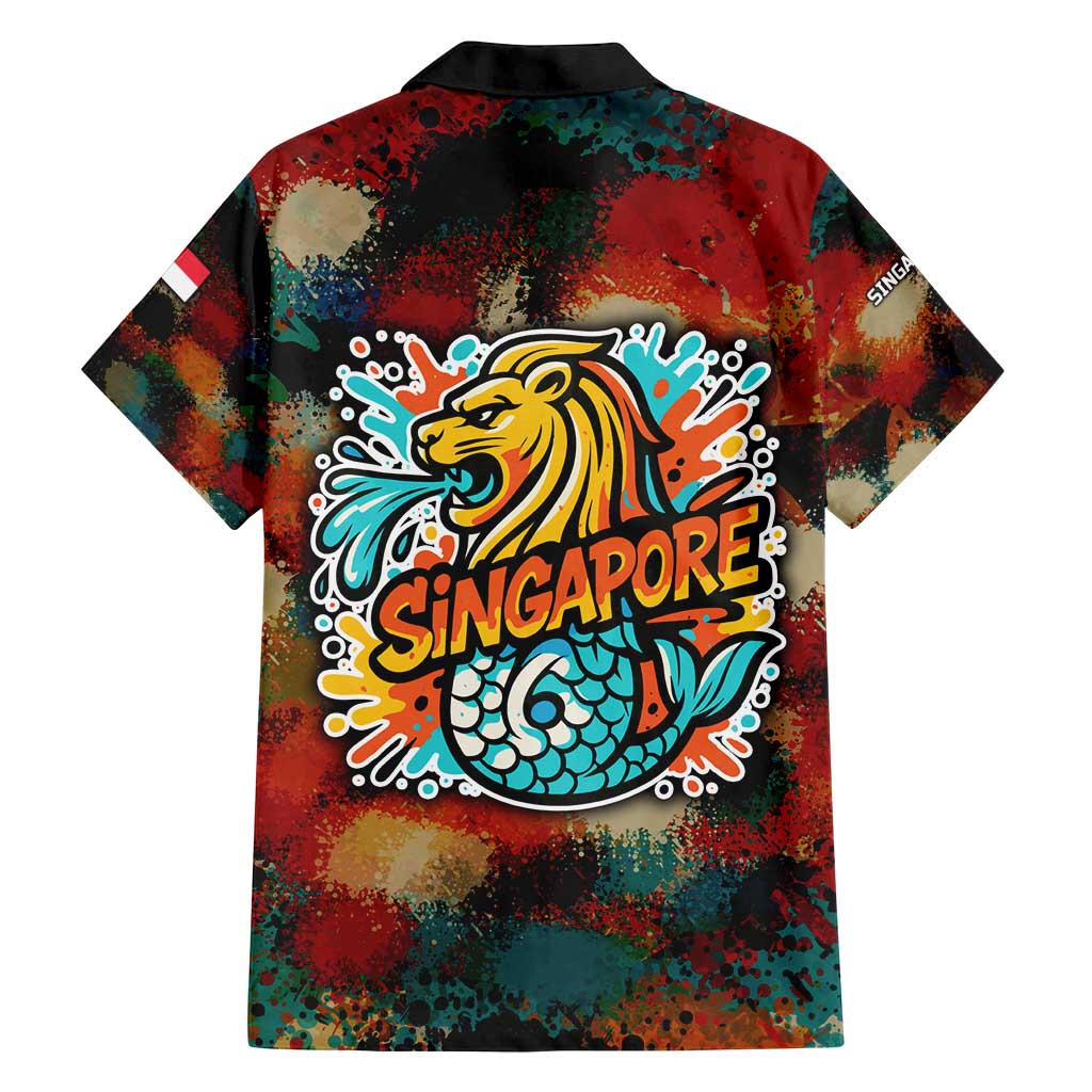 Singapore Merlion Family Matching Tank Maxi Dress and Hawaiian Shirt with Graffiti Art Style and National Flag