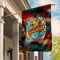 Singapore Merlion Garden Flag with Graffiti Art Style and National Flag