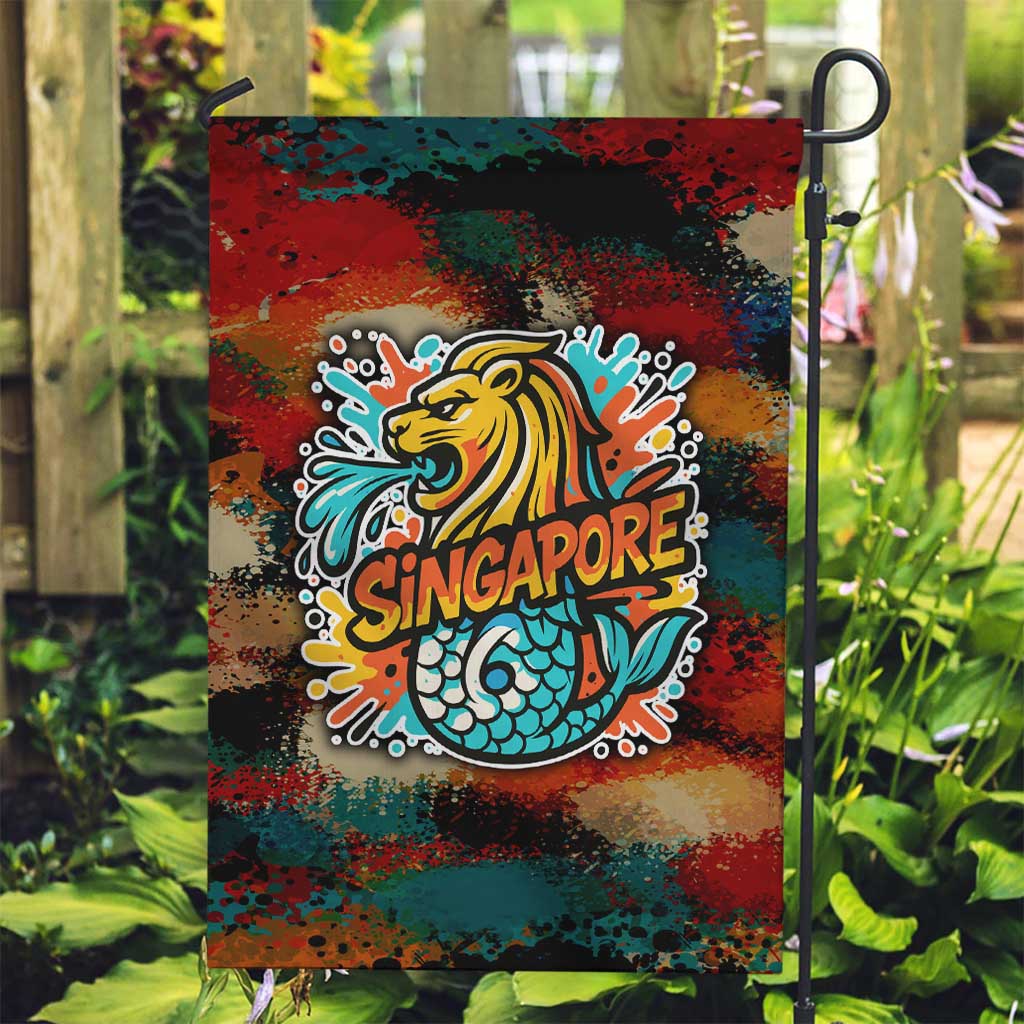 Singapore Merlion Garden Flag with Graffiti Art Style and National Flag