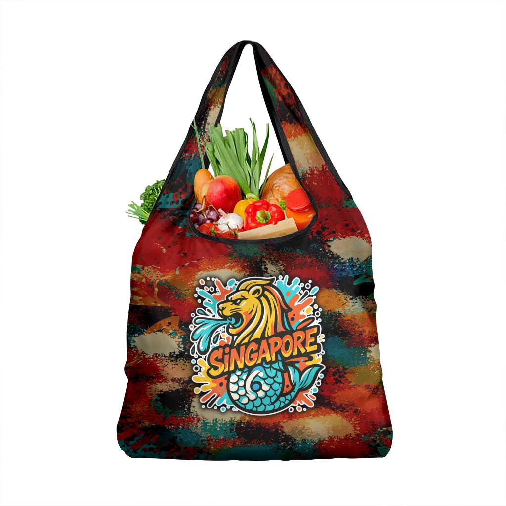 Singapore Merlion Grocery Bag with Graffiti Art Style and National Flag