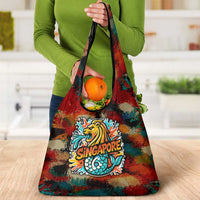 Singapore Merlion Grocery Bag with Graffiti Art Style and National Flag