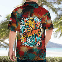 Singapore Merlion Hawaiian Shirt with Graffiti Art Style and National Flag