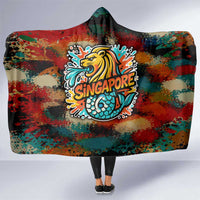 Singapore Merlion Hooded Blanket with Graffiti Art Style and National Flag