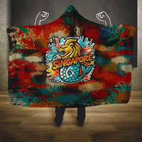 Singapore Merlion Hooded Blanket with Graffiti Art Style and National Flag