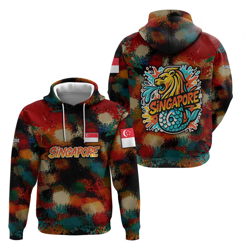 Singapore Merlion Hoodie with Graffiti Art Style and National Flag