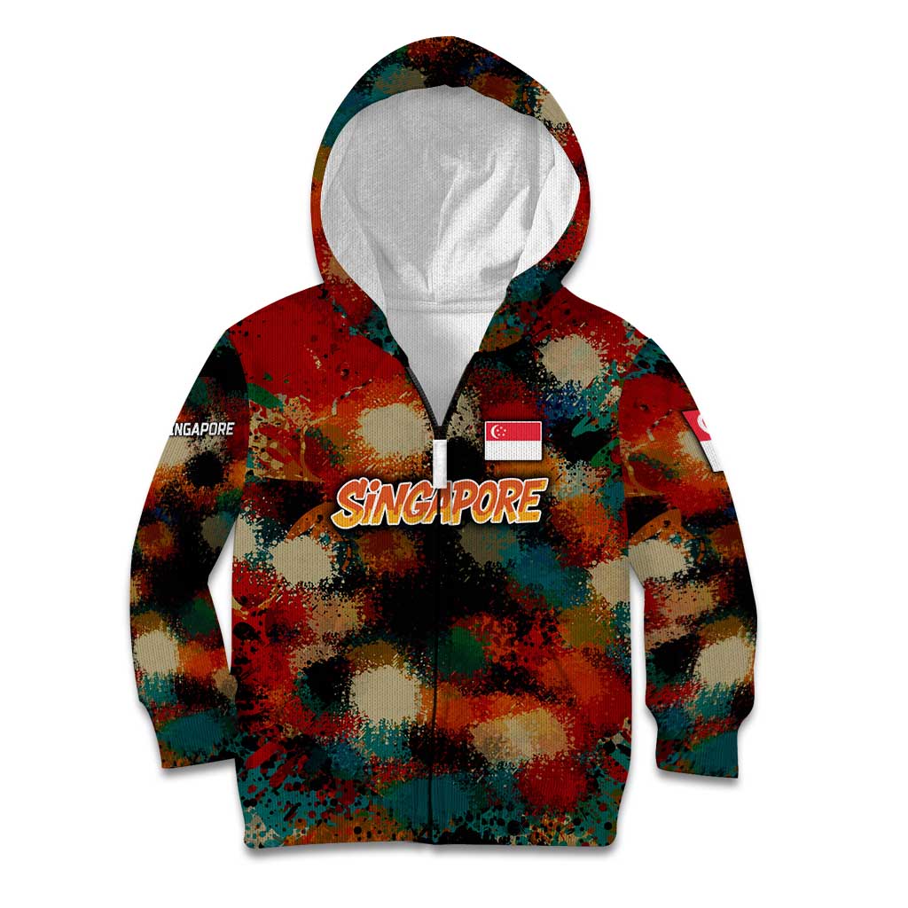 Singapore Merlion Kid Hoodie with Graffiti Art Style and National Flag