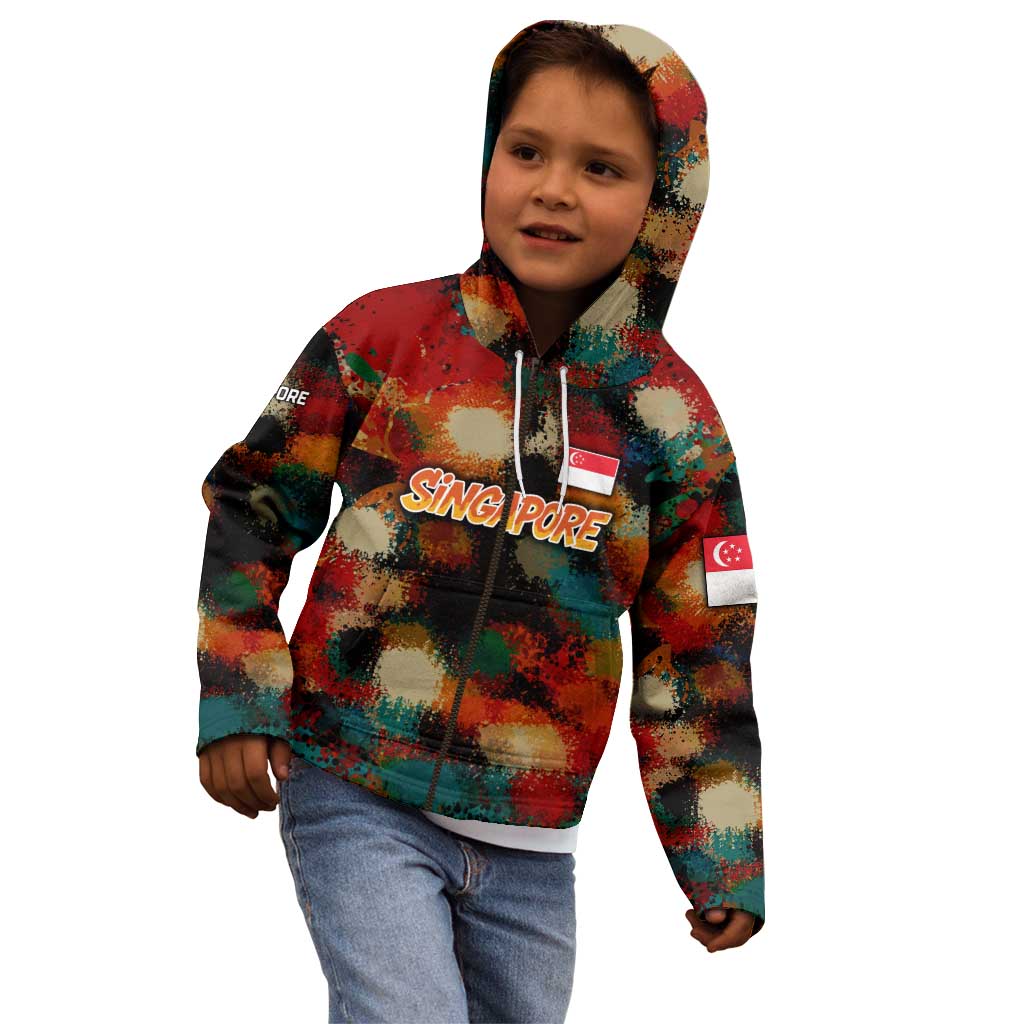 Singapore Merlion Kid Hoodie with Graffiti Art Style and National Flag
