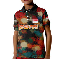 Singapore Merlion Kid Polo Shirt with Graffiti Art Style and National Flag