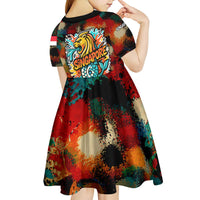 Singapore Merlion Kid Short Sleeve Dress with Graffiti Art Style and National Flag