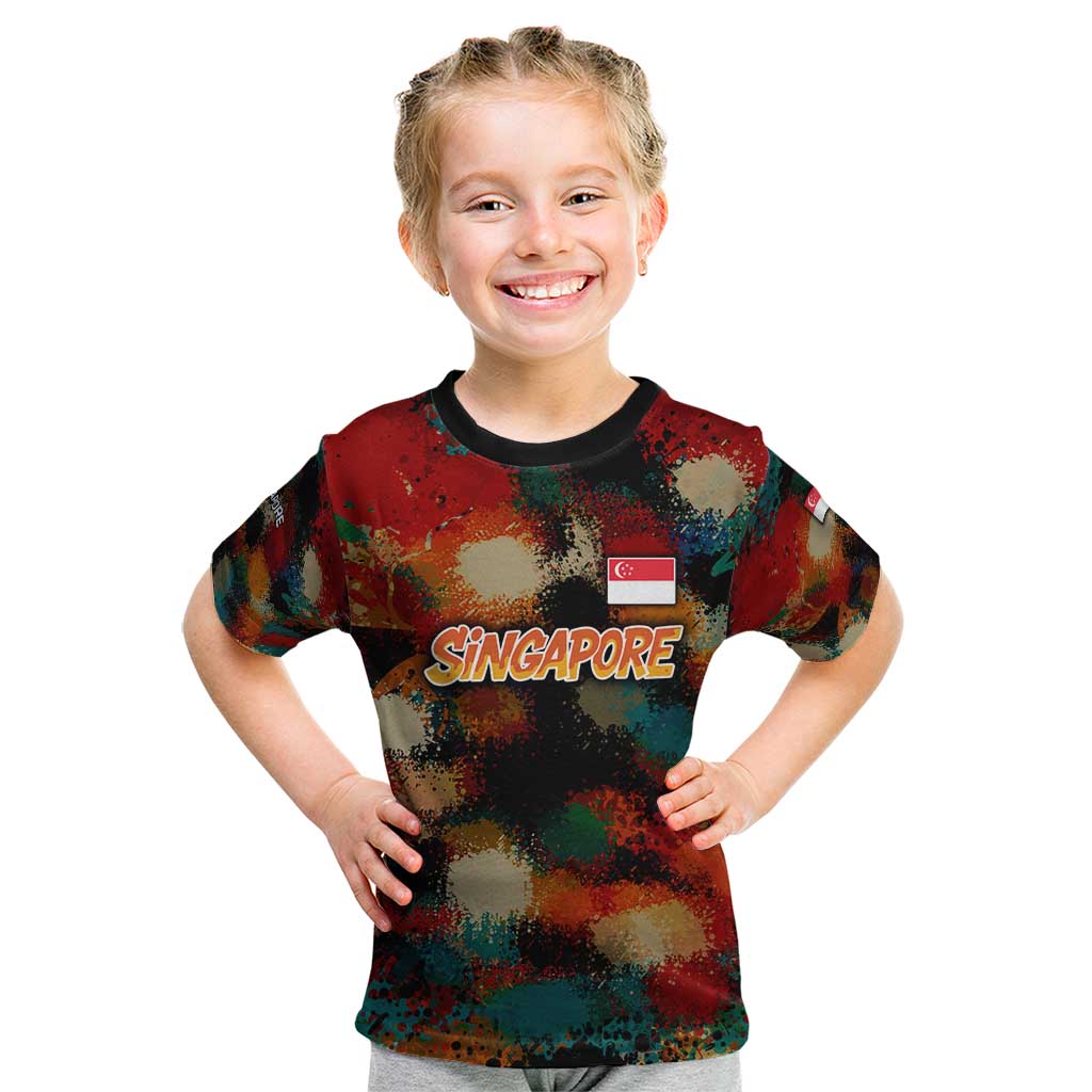 Singapore Merlion Kid T Shirt with Graffiti Art Style and National Flag