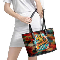 Singapore Merlion Leather Tote Bag with Graffiti Art Style and National Flag