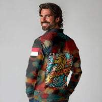 Singapore Merlion Long Sleeve Polo Shirt with Graffiti Art Style and National Flag