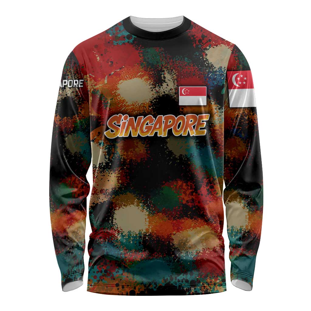 Singapore Merlion Long Sleeve Shirt with Graffiti Art Style and National Flag