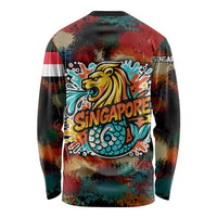 Singapore Merlion Long Sleeve Shirt with Graffiti Art Style and National Flag