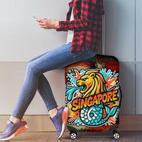 Singapore Merlion Luggage Cover with Graffiti Art Style and National Flag