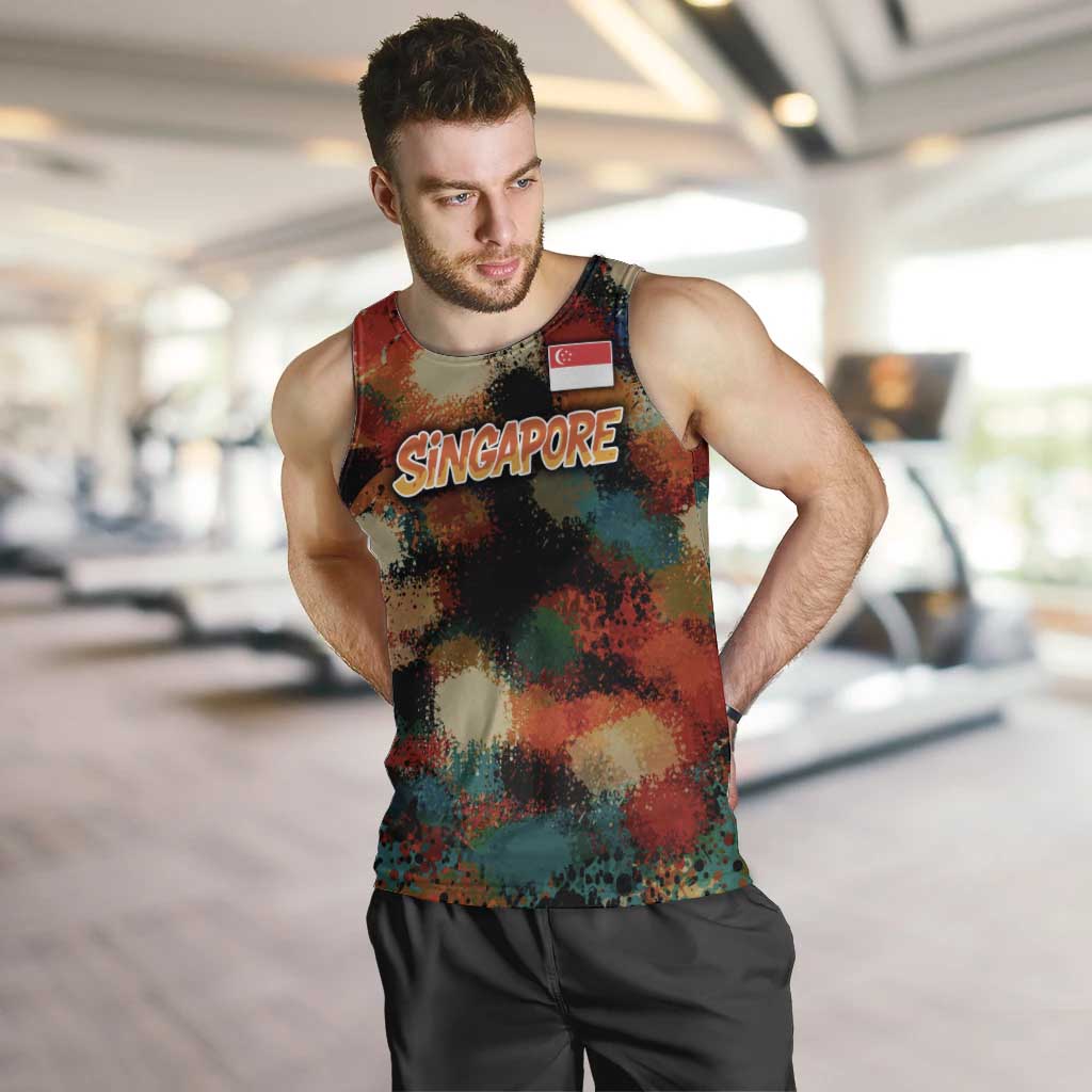 Singapore Merlion Men Tank Top with Graffiti Art Style and National Flag
