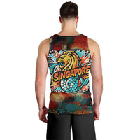 Singapore Merlion Men Tank Top with Graffiti Art Style and National Flag