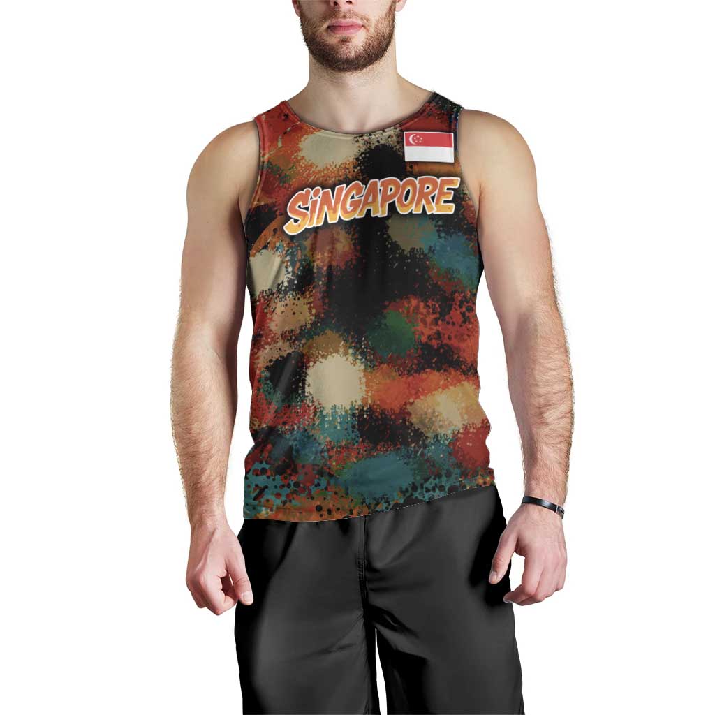 Singapore Merlion Men Tank Top with Graffiti Art Style and National Flag