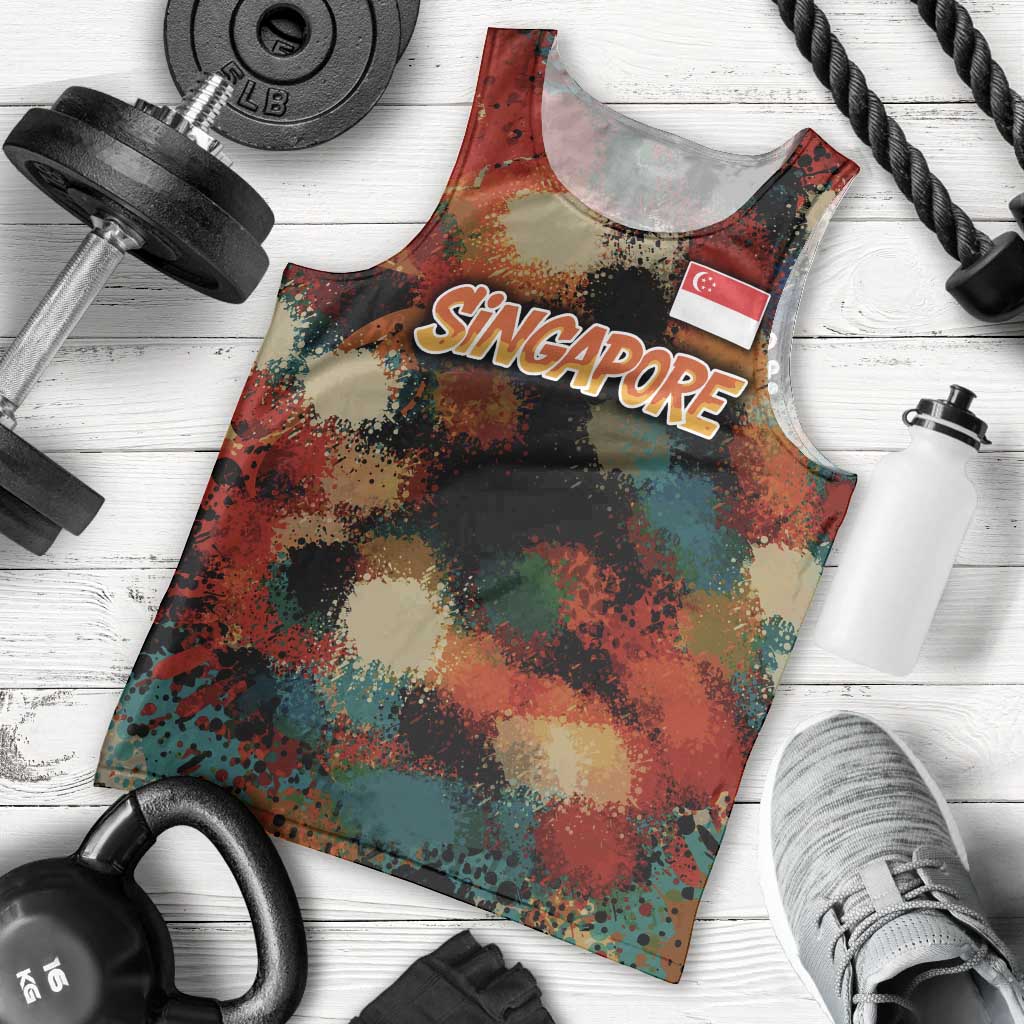 Singapore Merlion Men Tank Top with Graffiti Art Style and National Flag