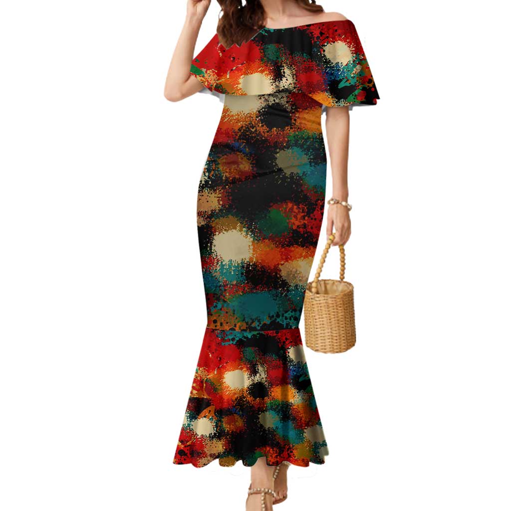 Singapore Merlion Mermaid Dress with Graffiti Art Style and National Flag