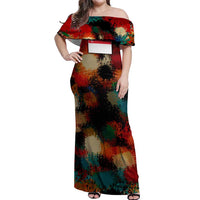 Singapore Merlion Off Shoulder Maxi Dress with Graffiti Art Style and National Flag