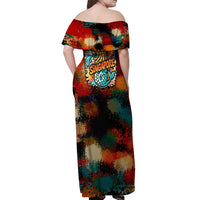 Singapore Merlion Off Shoulder Maxi Dress with Graffiti Art Style and National Flag