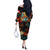 Singapore Merlion Off The Shoulder Long Sleeve Dress with Graffiti Art Style and National Flag