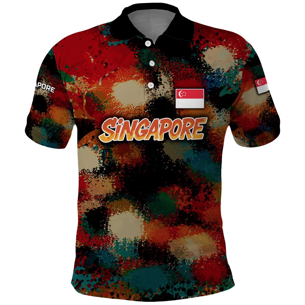 Singapore Merlion Polo Shirt with Graffiti Art Style and National Flag