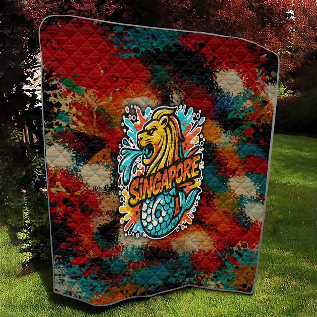 Singapore Merlion Quilt with Graffiti Art Style and National Flag