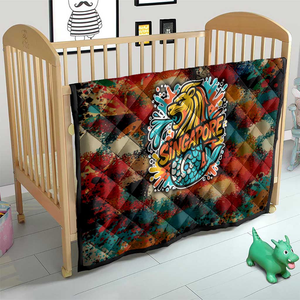 Singapore Merlion Quilt with Graffiti Art Style and National Flag