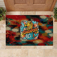 Singapore Merlion Rubber Doormat with Graffiti Art Style and National Flag
